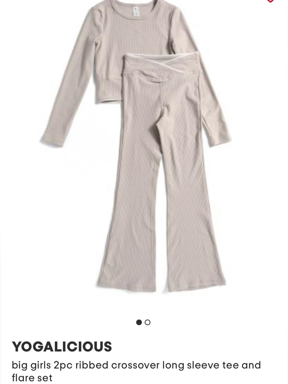 YOGALICIOUS
big girls 2pc ribbed crossover long sleeve tee and flare leg pant